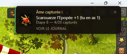 Une notification Blitzkrieg par-dessus le jeu indiquant Âme capturée, avec le nom de l'archimonstre, le nombre que le joueur possède et l'avancement de l'étape de chasse en cours.